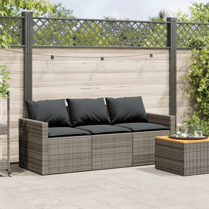 Gartensofa mit Kissen 3-Sitzer Grau Poly Rattan