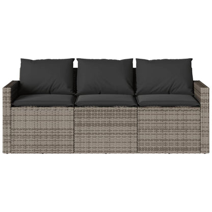 Gartensofa mit Kissen 3-Sitzer Grau Poly Rattan