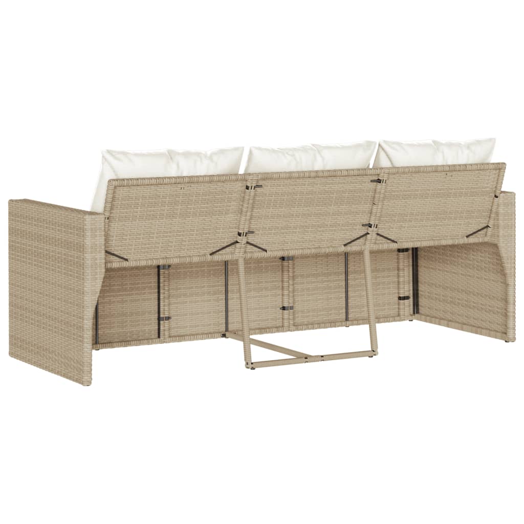 Gartensofa mit Kissen 3-Sitzer Beige Poly Rattan