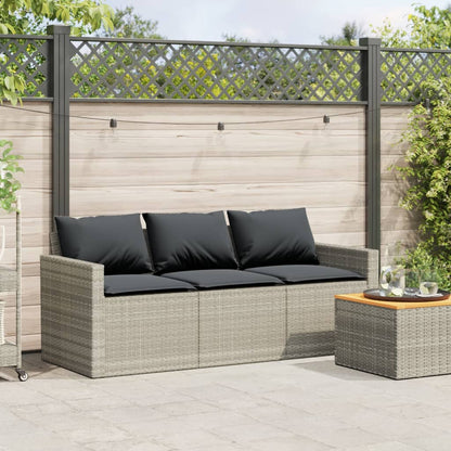 Gartensofa mit Kissen 3-Sitzer Hellgrau Poly Rattan