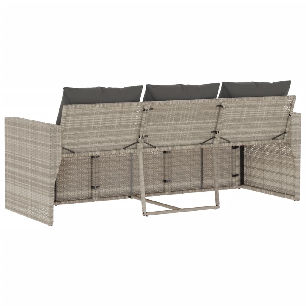 Gartensofa mit Kissen 3-Sitzer Hellgrau Poly Rattan