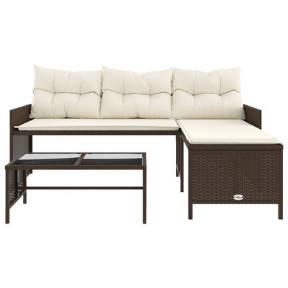 Gartensofa in L-Form mit Tisch und Kissen Braun Poly Rattan