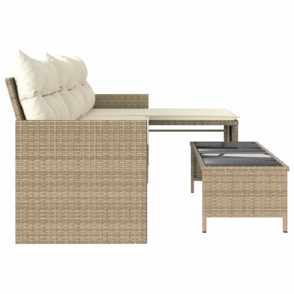 Gartensofa in L-Form mit Tisch und Kissen Beige Poly Rattan