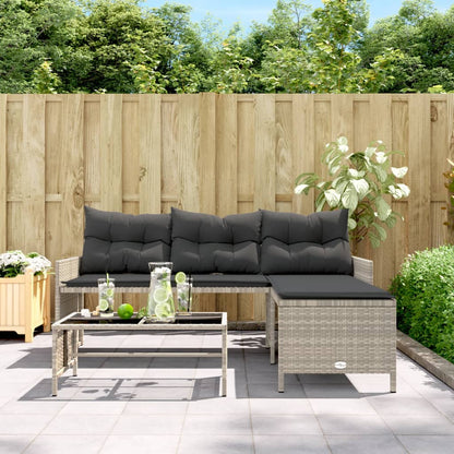 Gartensofa in L-Form mit Tisch und Kissen Hellgrau Poly Rattan