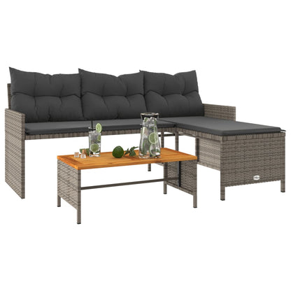 Gartensofa in L-Form mit Tisch und Kissen Grau Poly Rattan