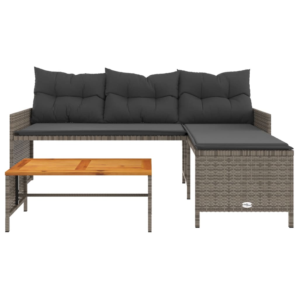 Gartensofa in L-Form mit Tisch und Kissen Grau Poly Rattan