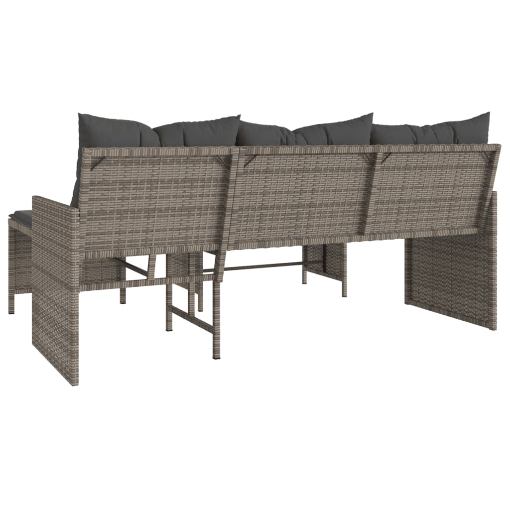 Gartensofa in L-Form mit Tisch und Kissen Grau Poly Rattan