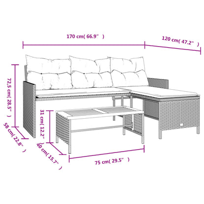 Gartensofa in L-Form mit Tisch und Kissen Beige Poly Rattan