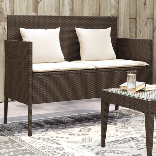 Gartenbank mit Kissen Braun Poly Rattan