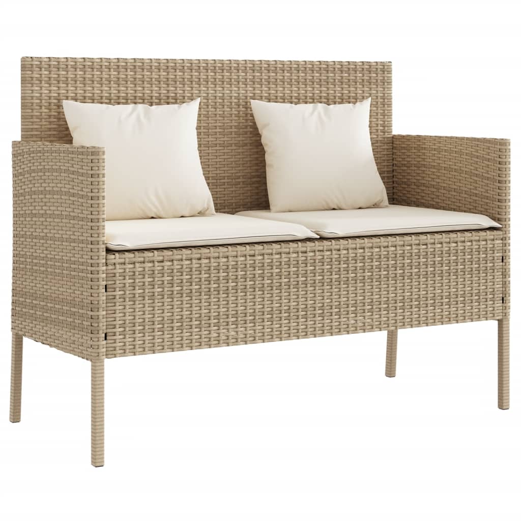 Gartenbank mit Kissen Beige Poly Rattan