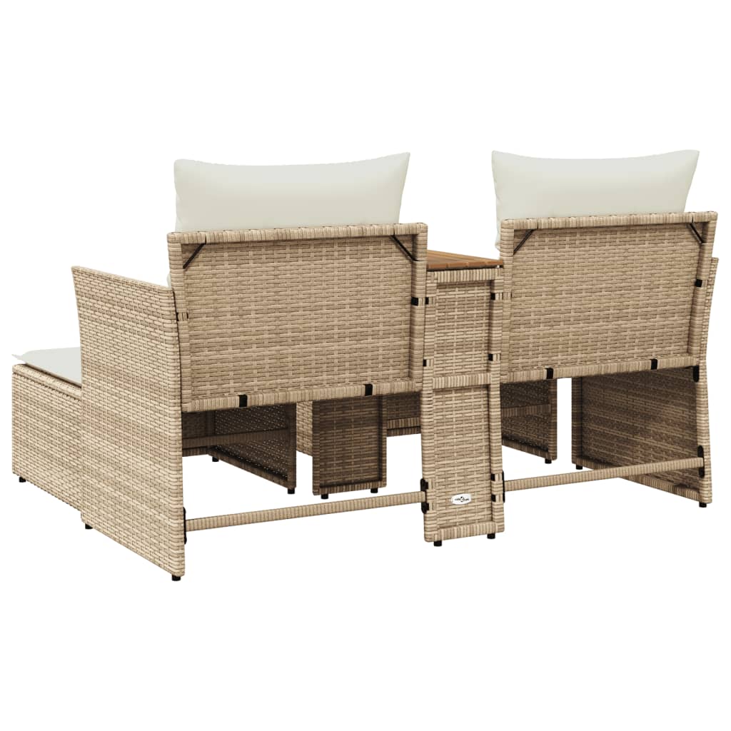 Gartensofa 2-Sitzer mit Hockern Beige Poly Rattan