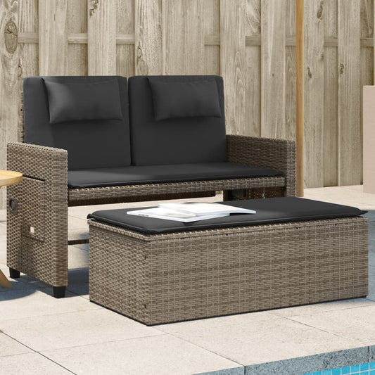 Gartenbank Verstellbar mit Kissen Grau Poly Rattan