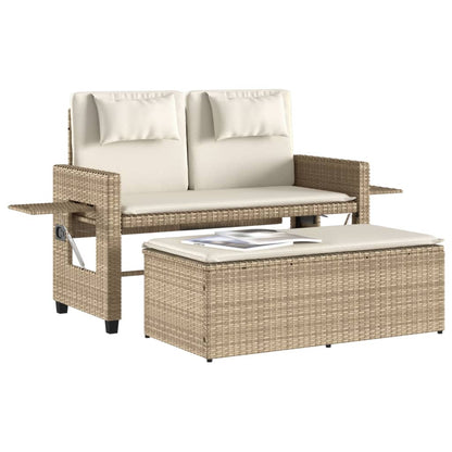 Gartenbank Verstellbar mit Kissen Beige Poly Rattan