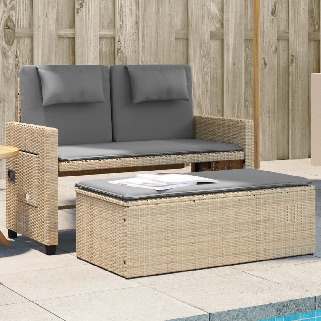 Gartenbank Verstellbar mit Kissen Beige Poly Rattan