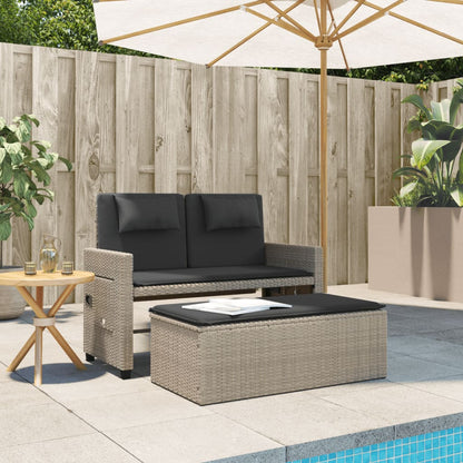 Gartenbank Verstellbar mit Kissen Hellgrau Poly Rattan