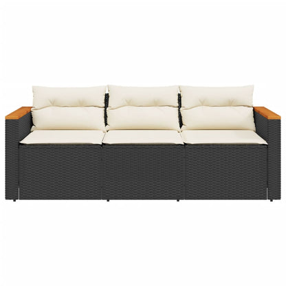 Gartensofa mit Kissen 3-Sitzer Schwarz Poly Rattan