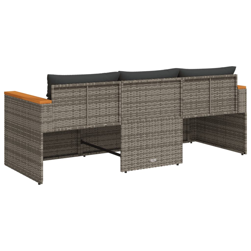 Gartensofa mit Kissen 3-Sitzer Grau Poly Rattan