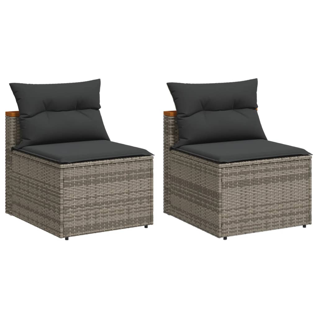 Gartensofas ohne Armlehnen mit Kissen 2 Stk. Grau Poly Rattan