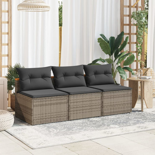 Gartensofas ohne Armlehnen mit Kissen 2 Stk. Grau Poly Rattan