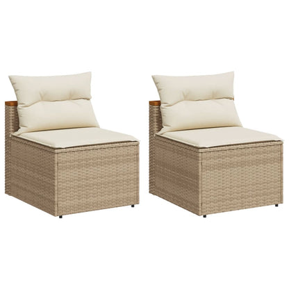 Gartensofas ohne Armlehnen mit Kissen 2 Stk. Beige Poly Rattan