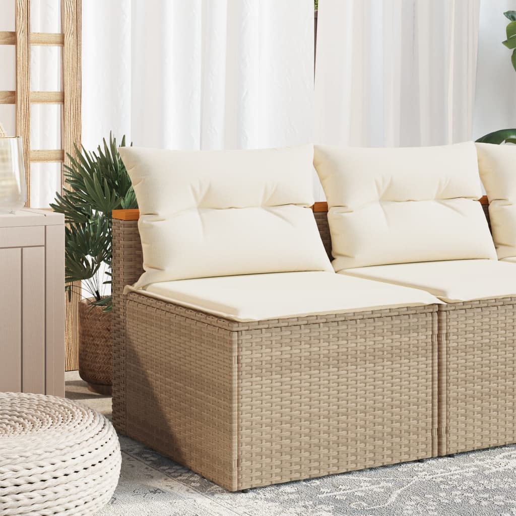 Gartensofas ohne Armlehnen mit Kissen 2 Stk. Beige Poly Rattan