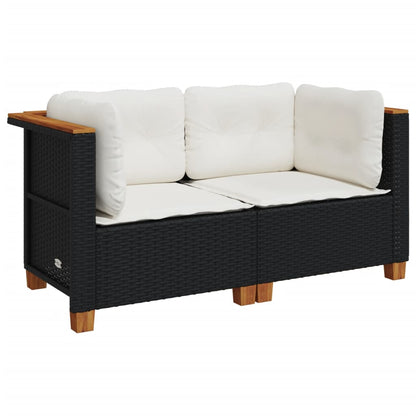 Garten-Ecksofas mit Kissen 2 Stk. Schwarz Poly Rattan