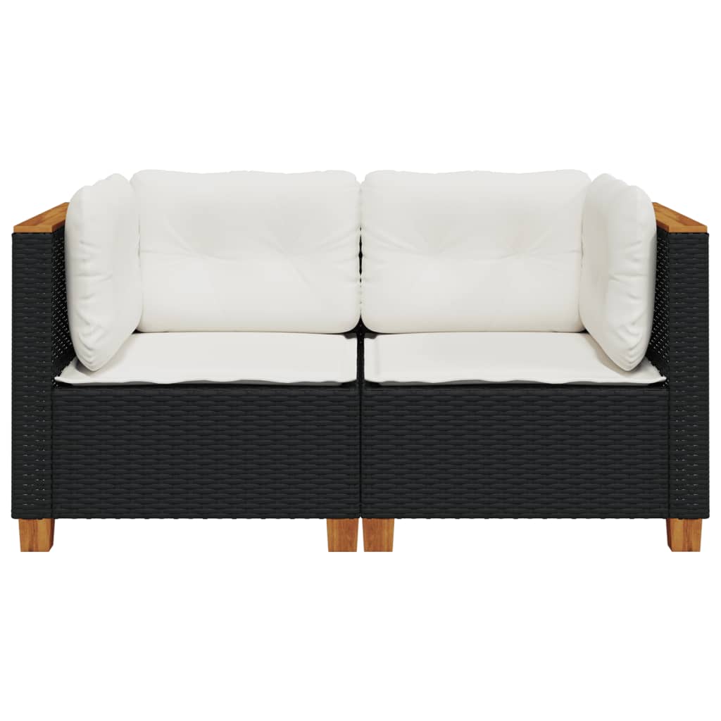 Garten-Ecksofas mit Kissen 2 Stk. Schwarz Poly Rattan