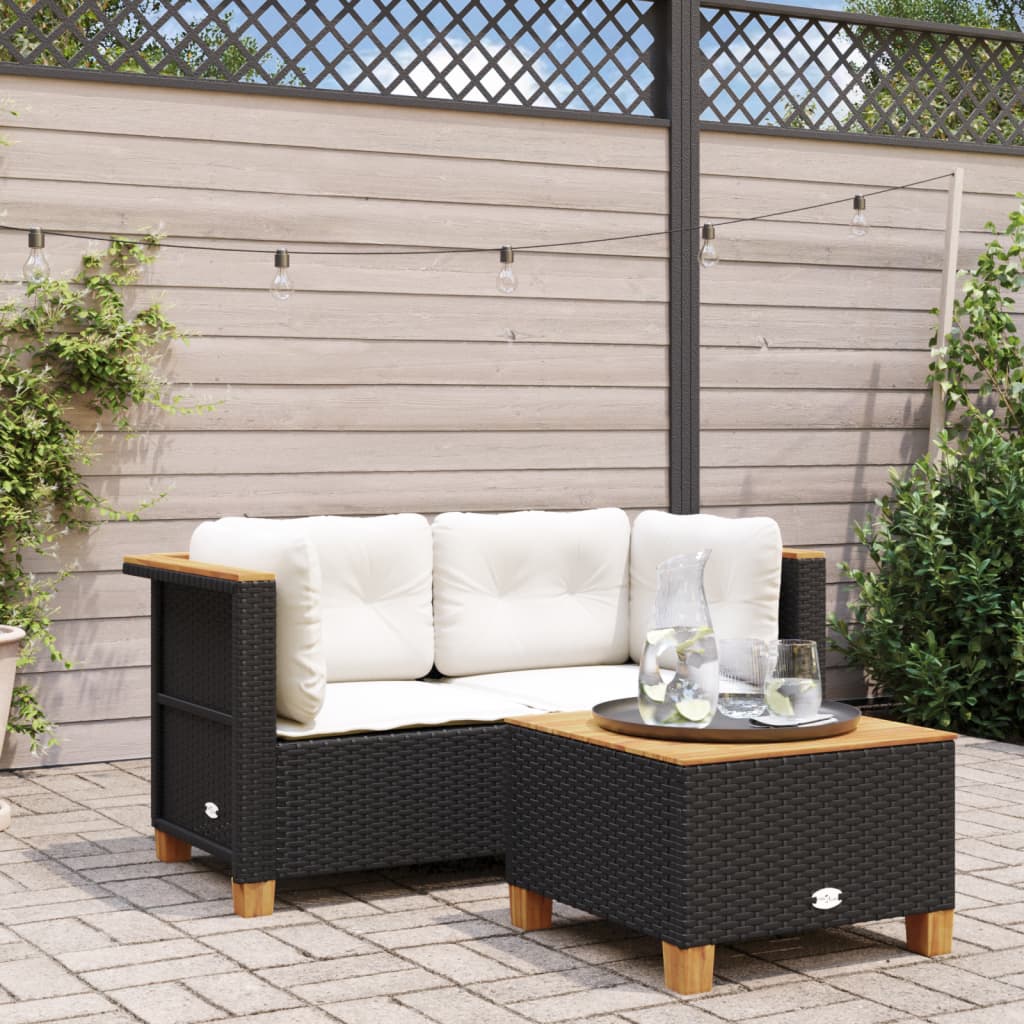 Garten-Ecksofas mit Kissen 2 Stk. Schwarz Poly Rattan