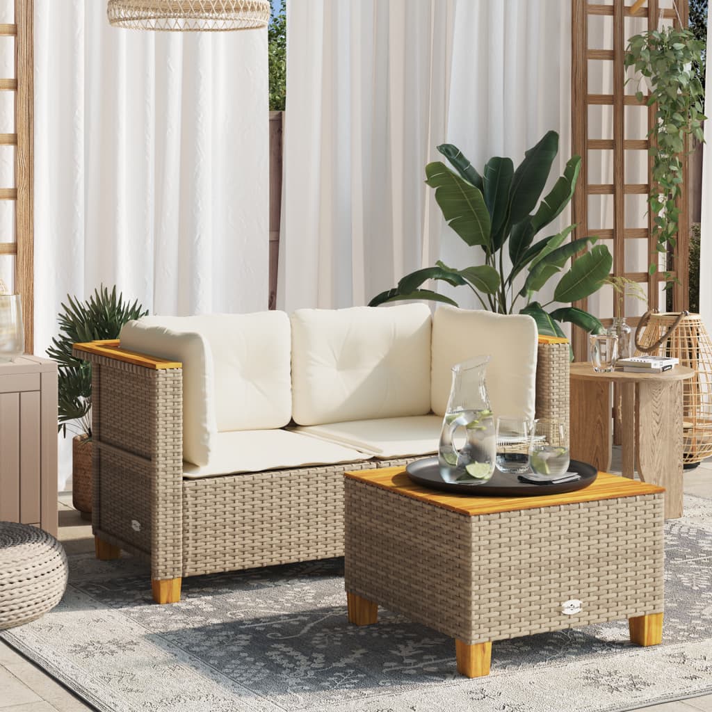 Garten-Ecksofas mit Kissen 2 Stk. Beige Poly Rattan