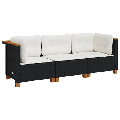 Gartensofa mit Kissen 3-Sitzer Schwarz Poly Rattan