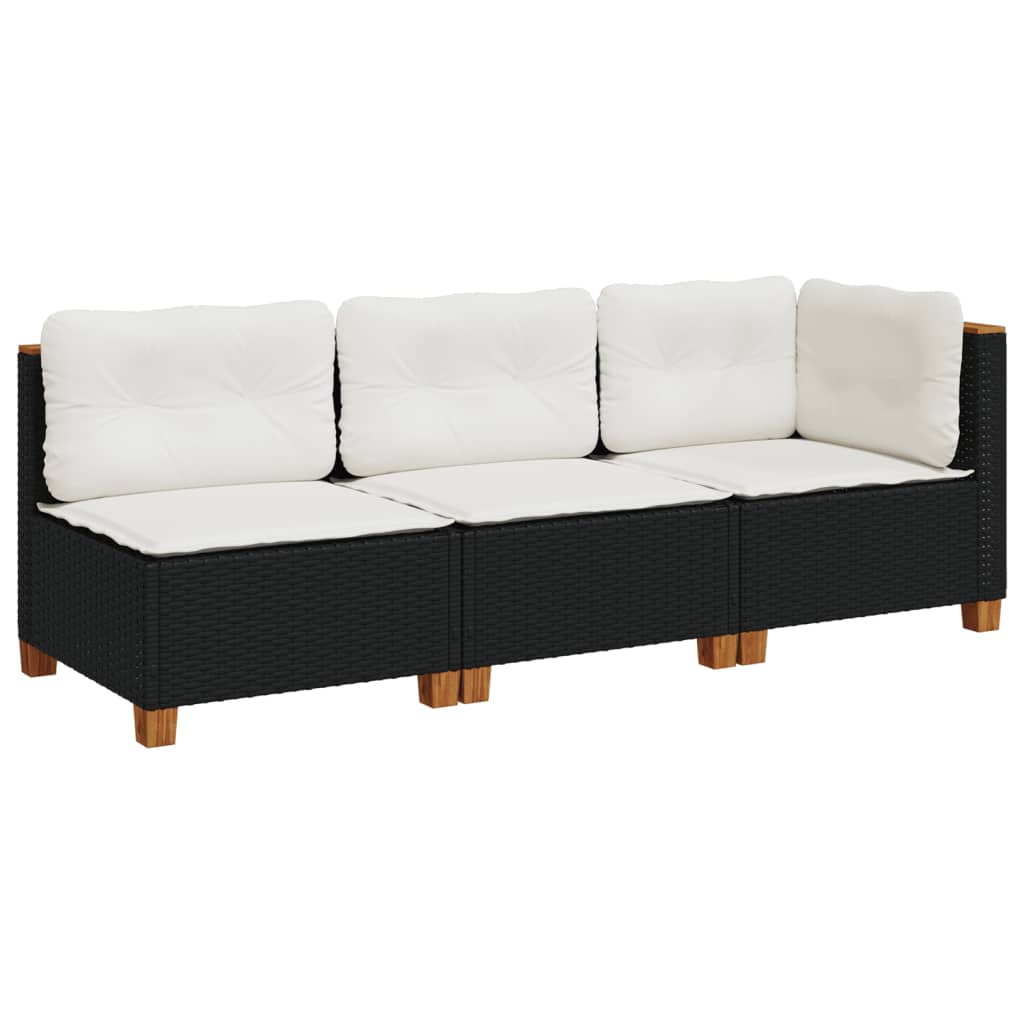 Gartensofa mit Kissen 3-Sitzer Schwarz Poly Rattan