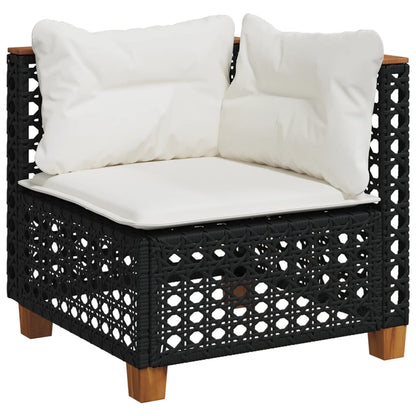 Garten-Ecksofa mit Kissen Schwarz Poly Rattan