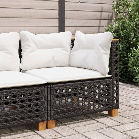 Garten-Ecksofa mit Kissen Schwarz Poly Rattan