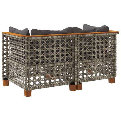 Garten-Ecksofas mit Kissen 2 Stk. Grau Poly Rattan