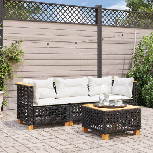 Gartensofa mit Kissen 3-Sitzer Schwarz Poly Rattan