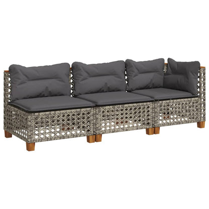 Gartensofa mit Kissen 3-Sitzer Grau Poly Rattan