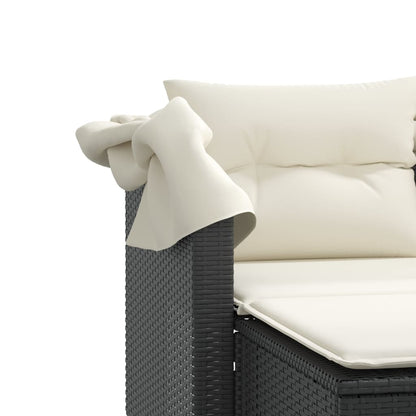 Gartensofa 2-Sitzer mit Dach und Hockern Schwarz Poly Rattan