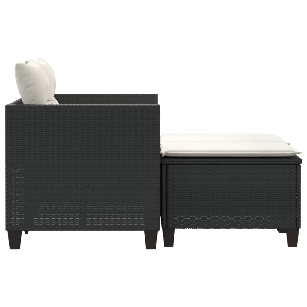 Gartensofa 2-Sitzer mit Hockern Schwarz Poly Rattan