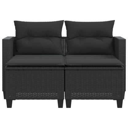 Gartensofa 2-Sitzer mit Hockern Schwarz Poly Rattan