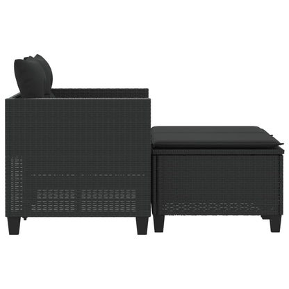 Gartensofa 2-Sitzer mit Hockern Schwarz Poly Rattan