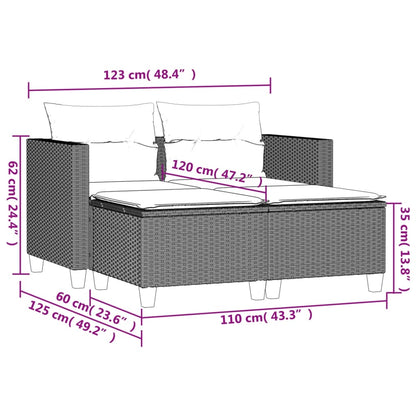 Gartensofa 2-Sitzer mit Hockern Hellgrau Poly Rattan