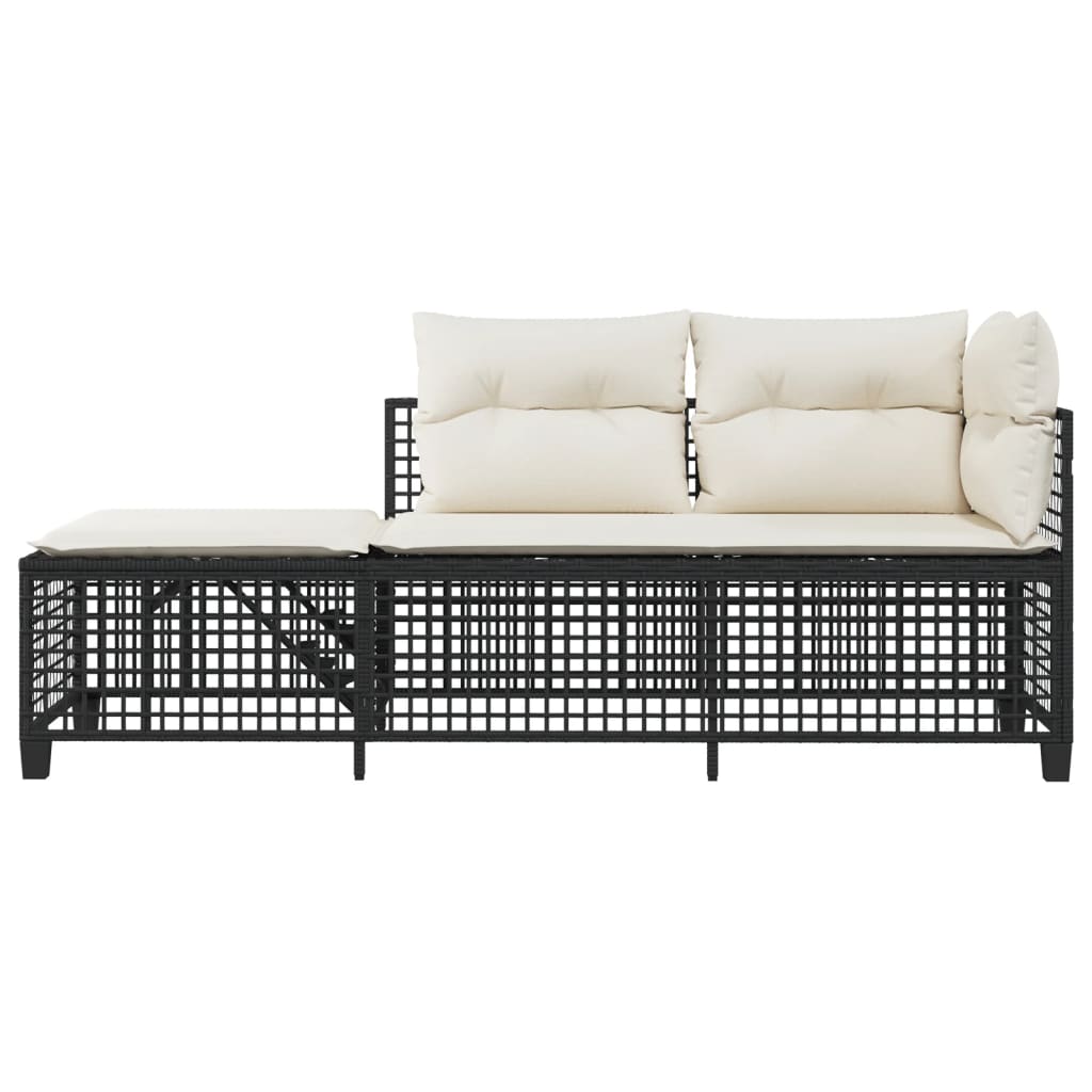 3-tlg. Garten-Ecksofa-Set mit Kissen Schwarz Poly Rattan