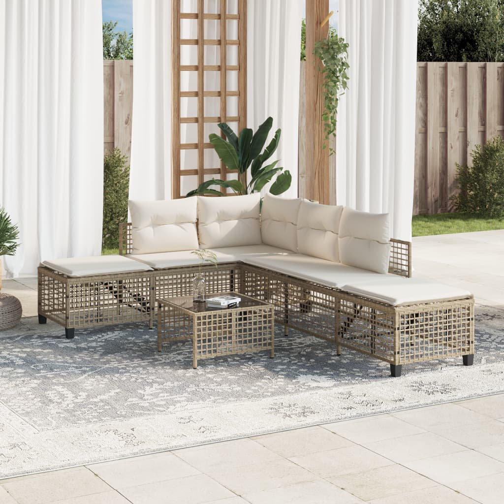 3-tlg. Garten-Ecksofa-Set mit Kissen Beige Poly Rattan