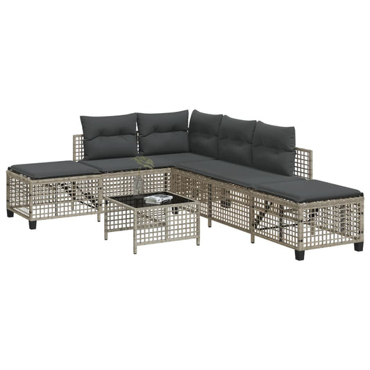 3-tlg. Garten-Ecksofa-Set mit Kissen Hellgrau Poly Rattan