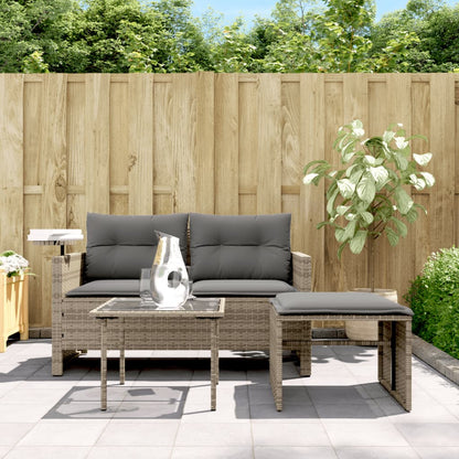 3-tlg. Garten-Sofagarnitur mit Kissen Grau Poly Rattan