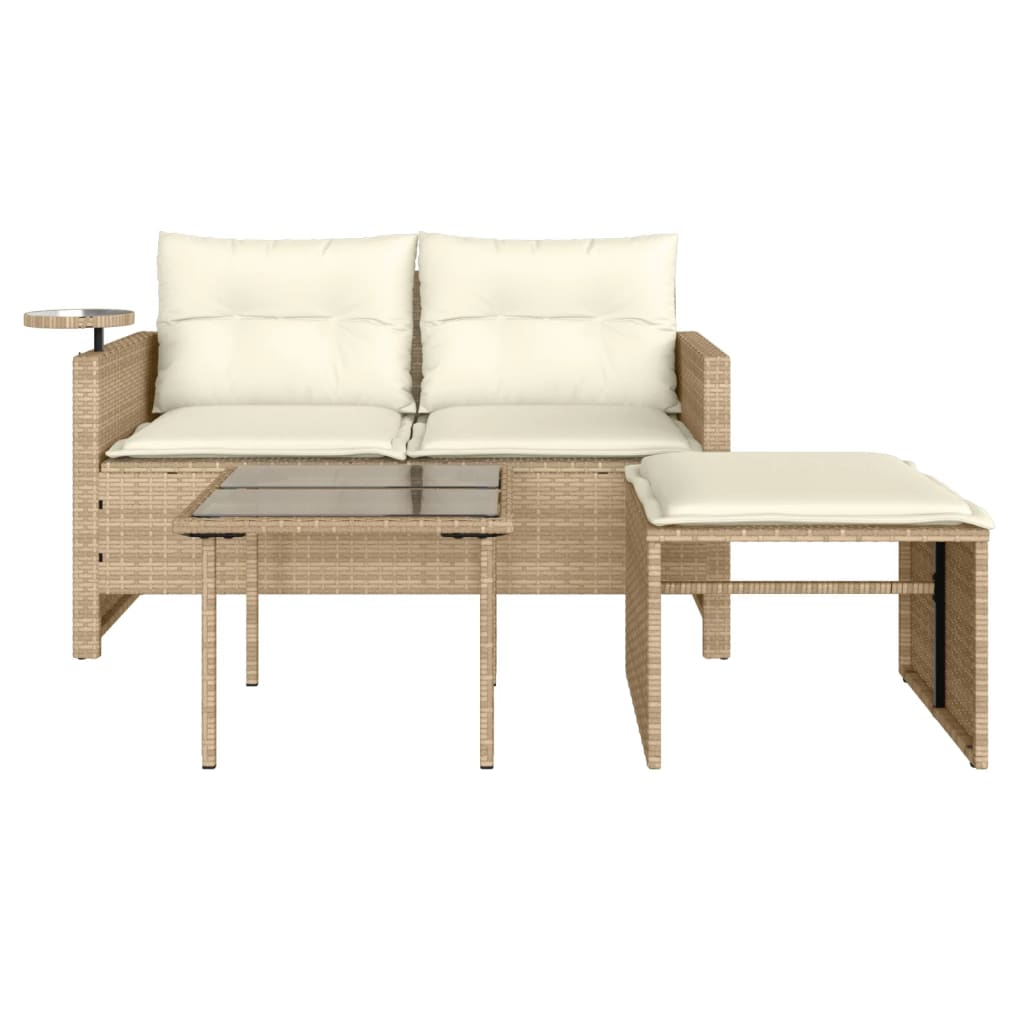 3-tlg. Garten-Sofagarnitur mit Kissen Beige Poly Rattan