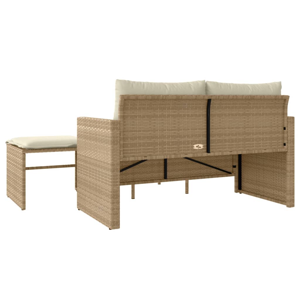 3-tlg. Garten-Sofagarnitur mit Kissen Beige Poly Rattan