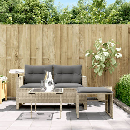 3-tlg. Garten-Sofagarnitur mit Kissen Hellgrau Poly Rattan