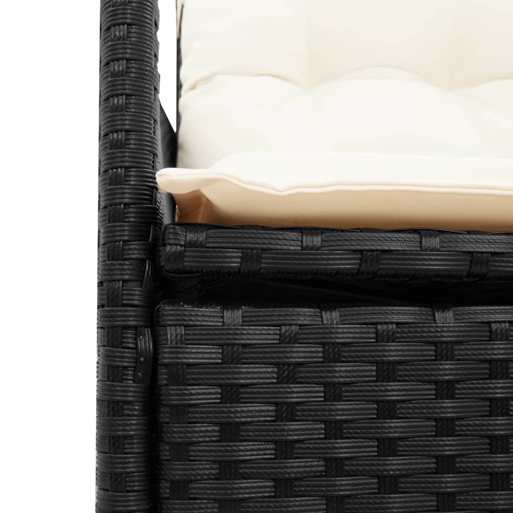 Gartensessel Verstellbar mit Kissen Schwarz Poly Rattan