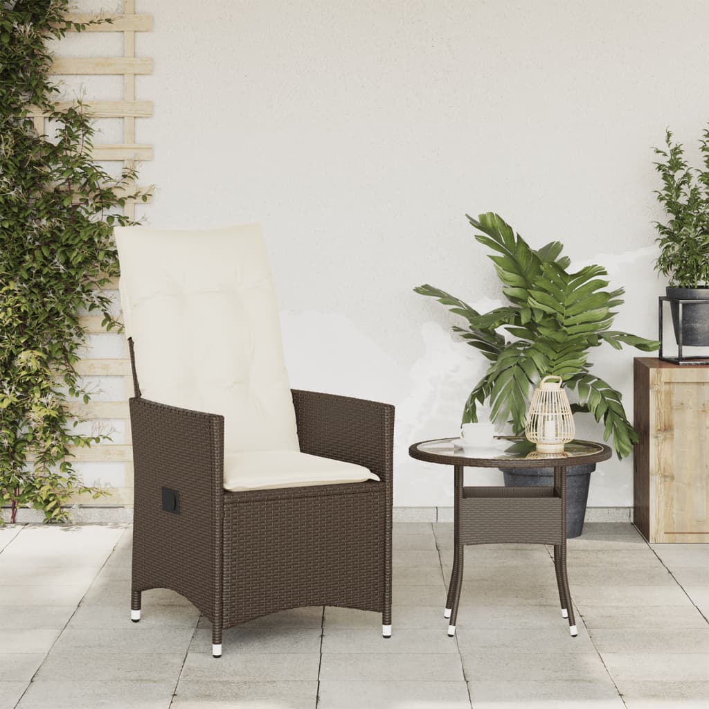 Gartensessel Verstellbar mit Kissen Braun Poly Rattan